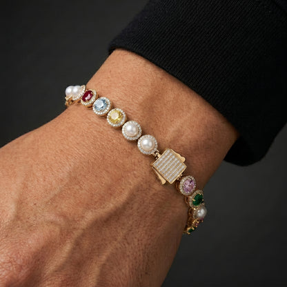 Pearl Multicolor Gemstone Halo Link Chain