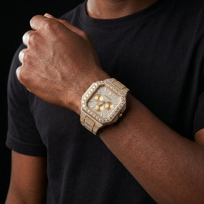 Iced Emerald Green Square Chronograph Watch