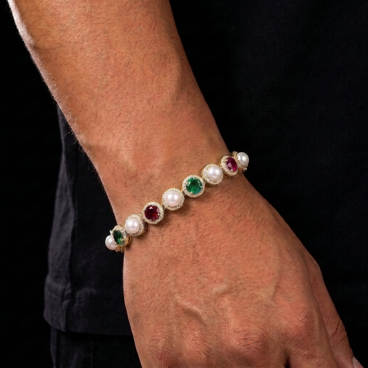 Pearl Multicolor Gemstone Halo Link Chain - Different Drips
