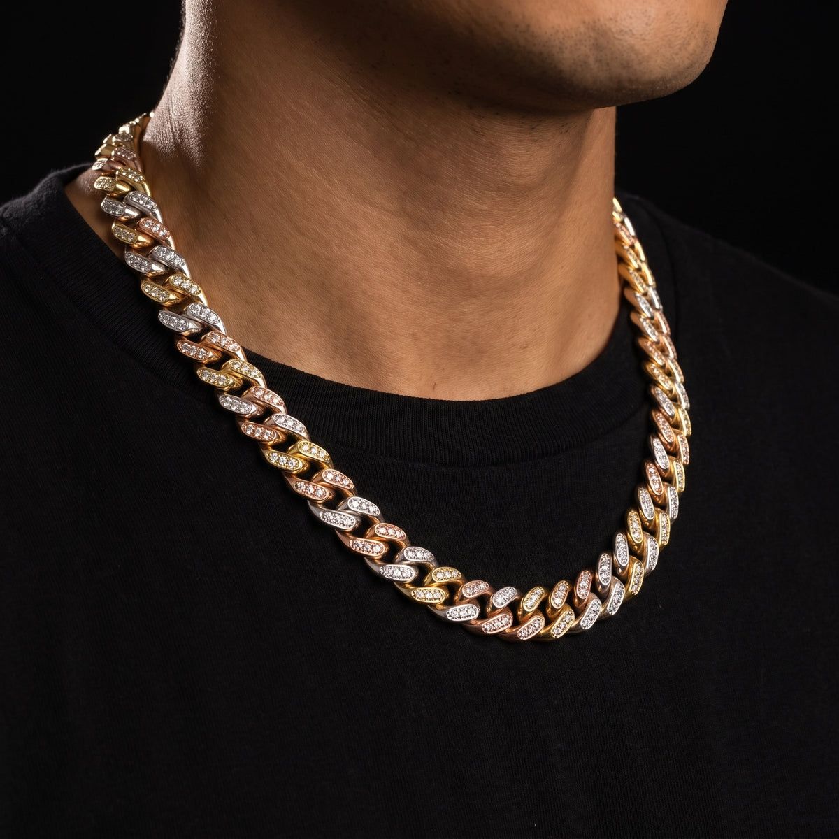 Iced Tri Tone Cuban Link Chain