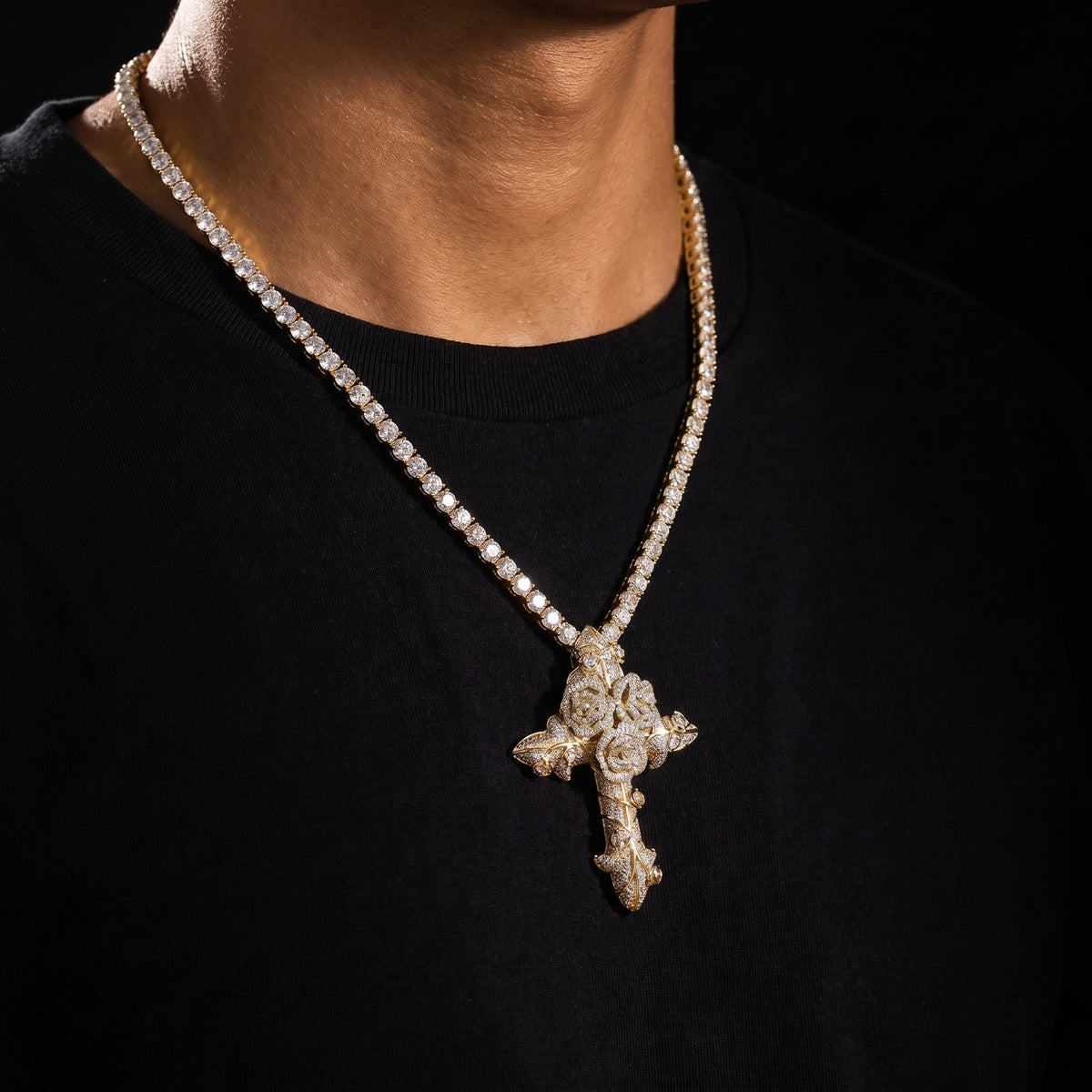 S925 Moissanite Diamond Rose Cross Pendant - Different Drips