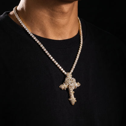 S925 Moissanite Diamond Rose Cross Pendant - Different Drips