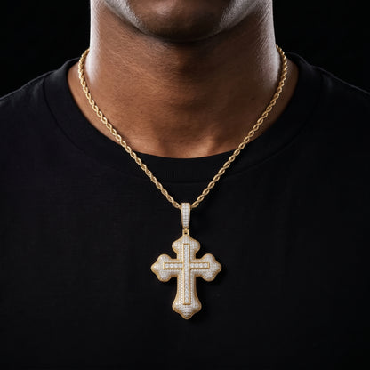 S925 Moissanite Diamond Full Inline Baguette Royal Cross Pendant - Different Drips