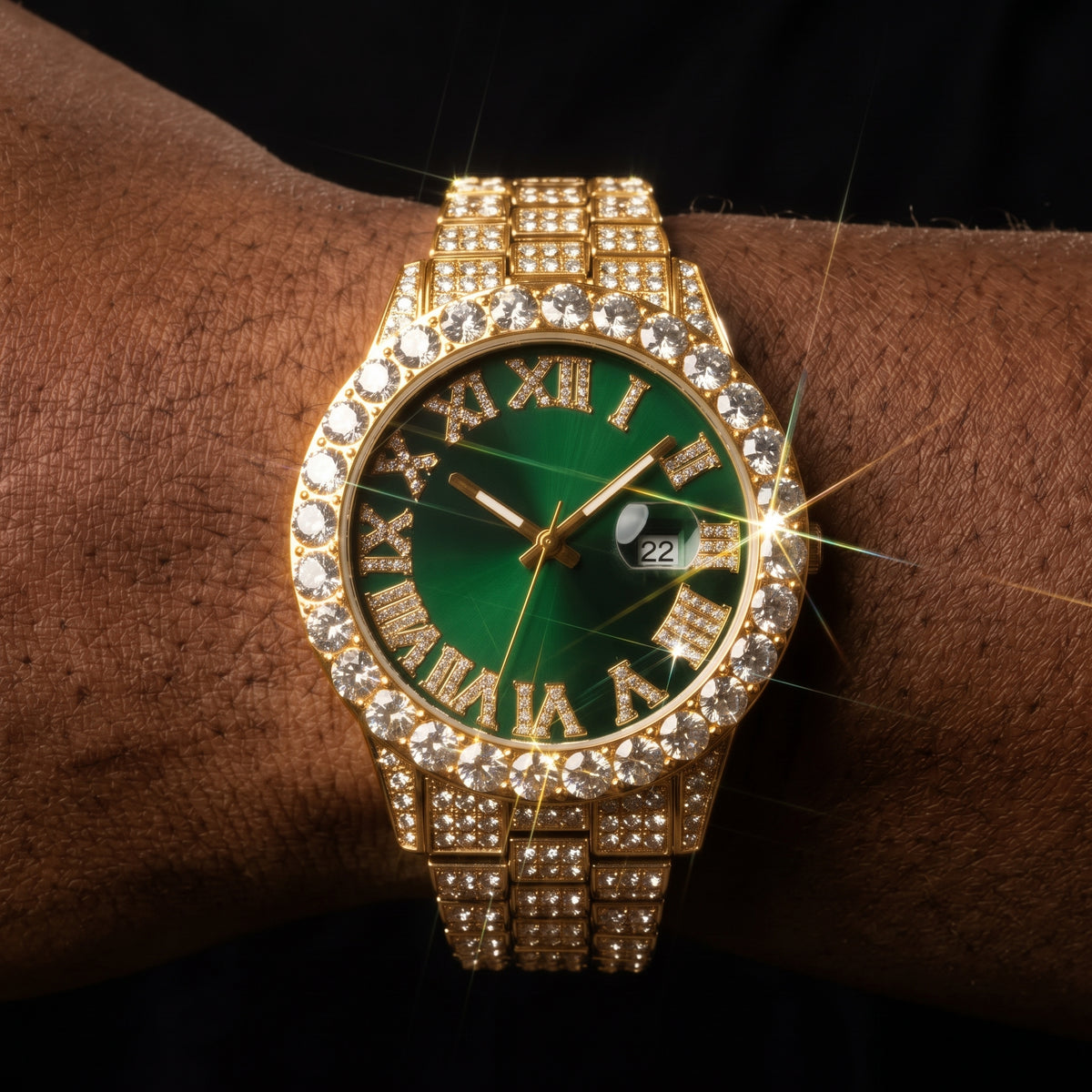 Iced Roman Numeral Colored Dial Watch