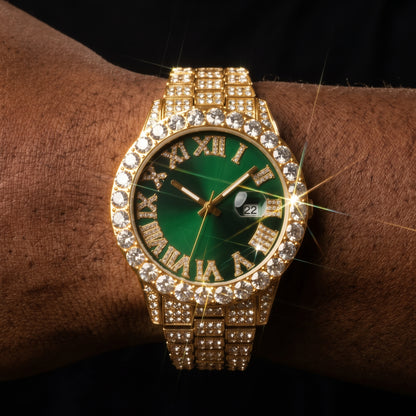 Iced Roman Numeral Colored Dial Watch