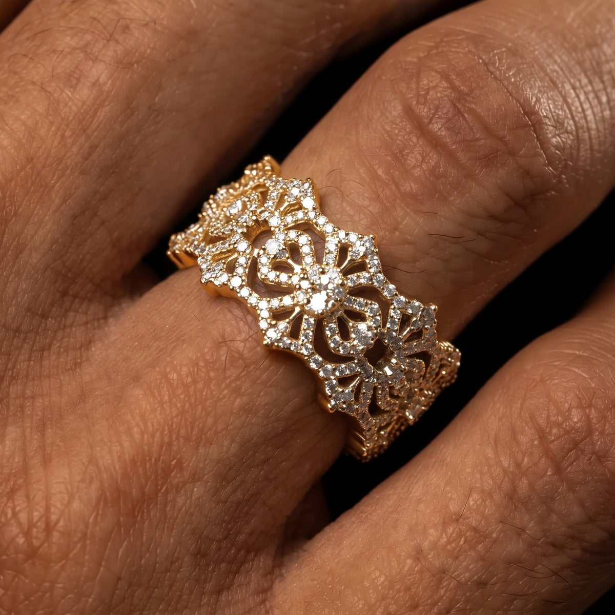 925 Sterling Silver Iced Out Moissanite Vajra Cross Ring