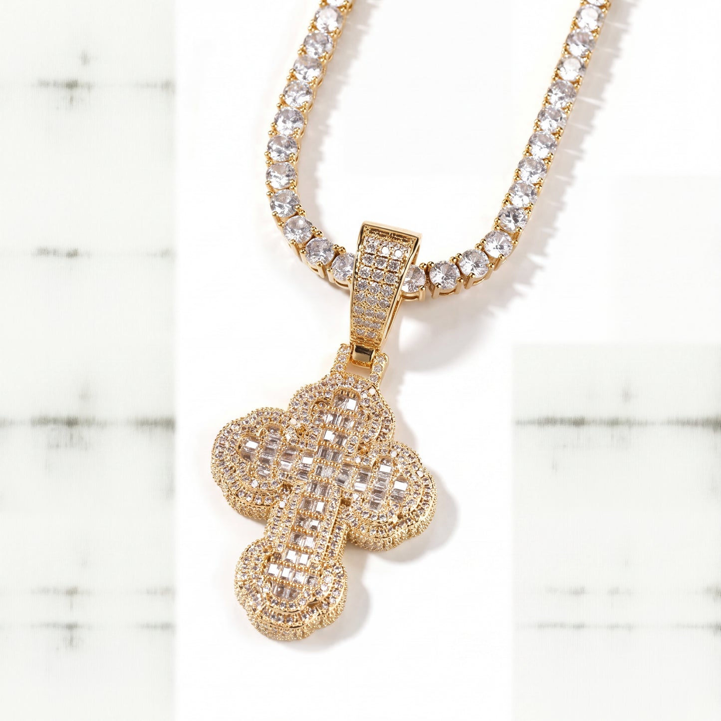 Cloud Baguette Cross Pendant - Different Drips