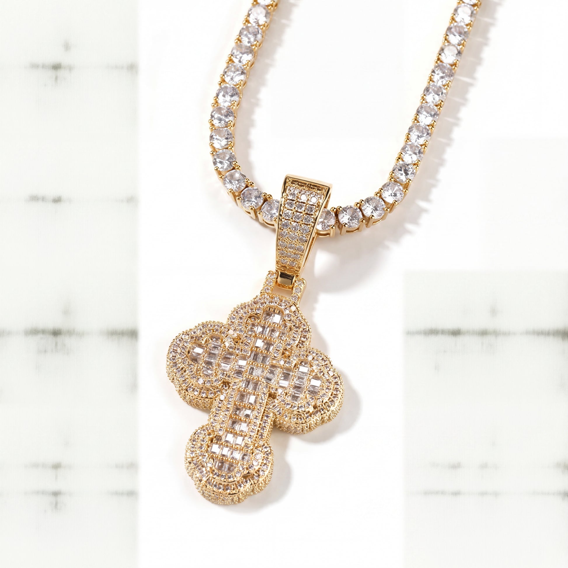 Cloud Baguette Cross Pendant - Different Drips