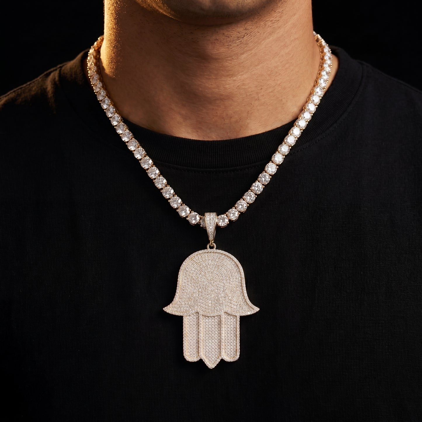 Iced Out Large Hasma Hand Pendant - Different Drips