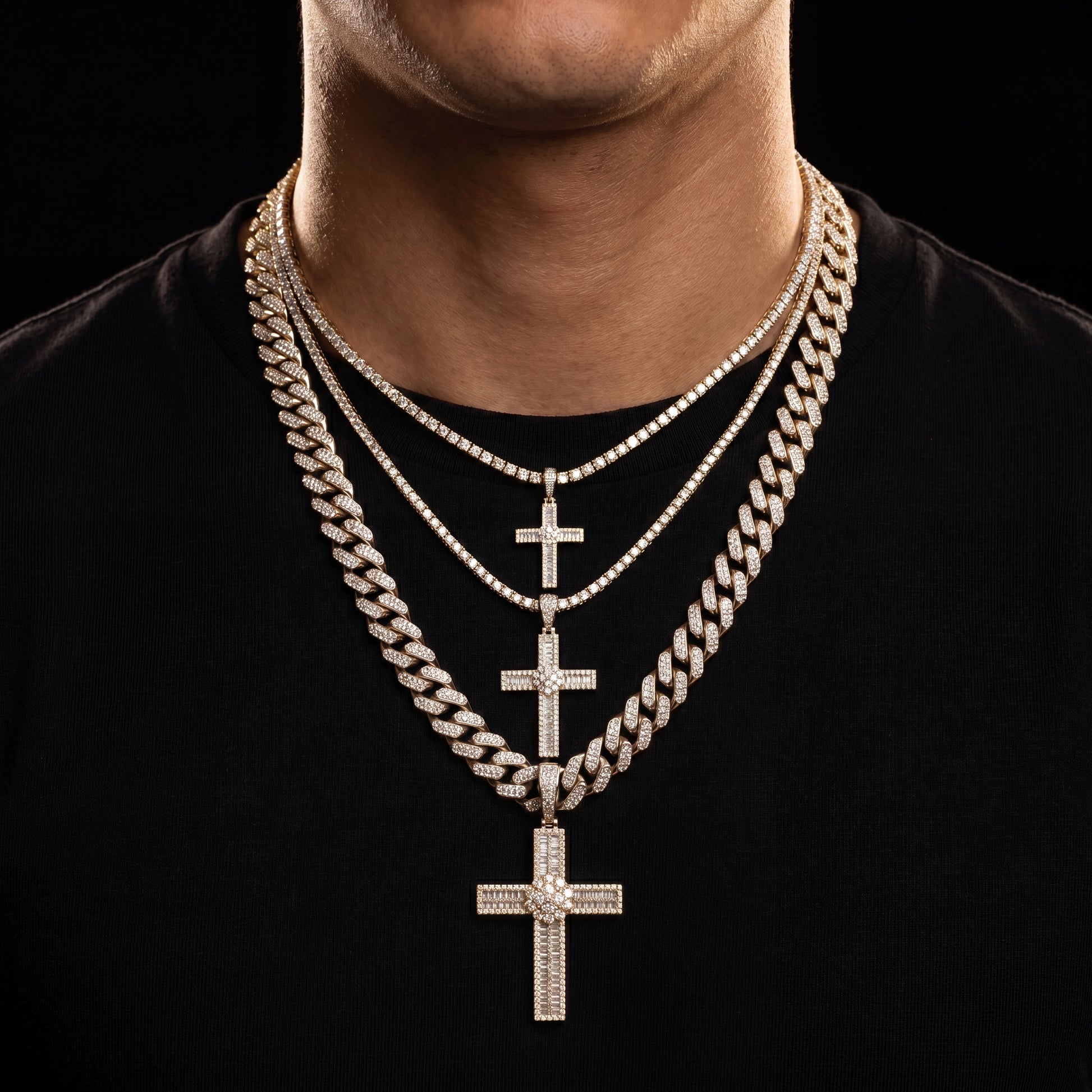 S925 Moissanite Baguette Cross Pendant - Different Drips