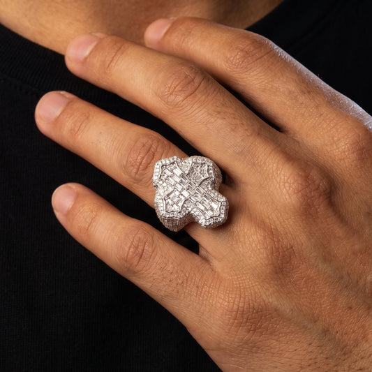 S925 Moissanite Baguette Cross Ring - Different Drips
