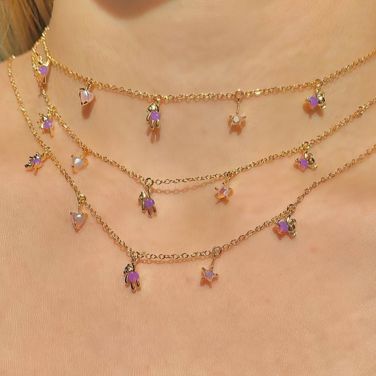 Women's Teddy Bear Drop Necklace - Different Drips