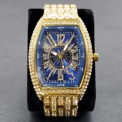 Iced Tonneau Shaped Compass Watch - Different Drips