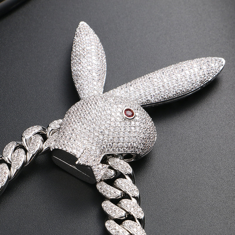 Iced Upside Down Rabbit Pendant in White Gold - Different Drips