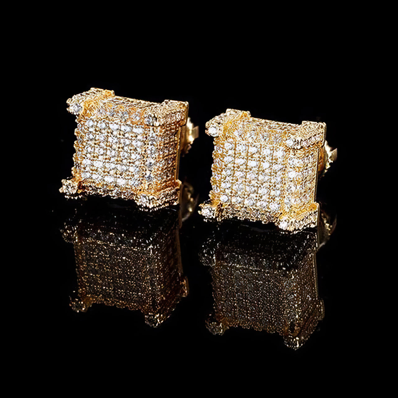 10mm Square Paved Diamond Stud Earrings - Different Drips