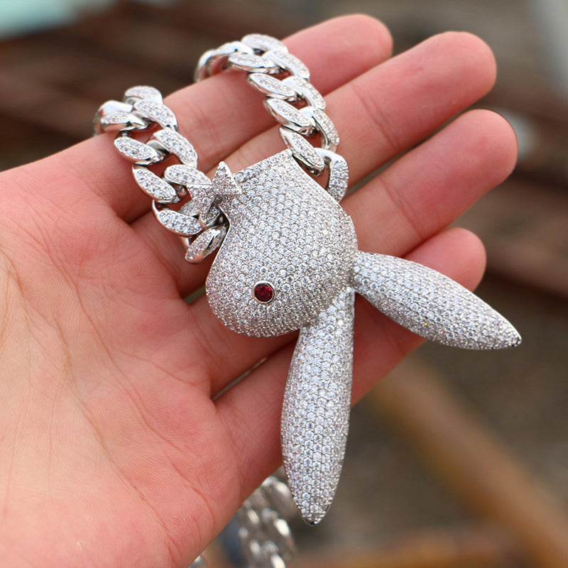 Iced Upside Down Rabbit Pendant in White Gold - Different Drips