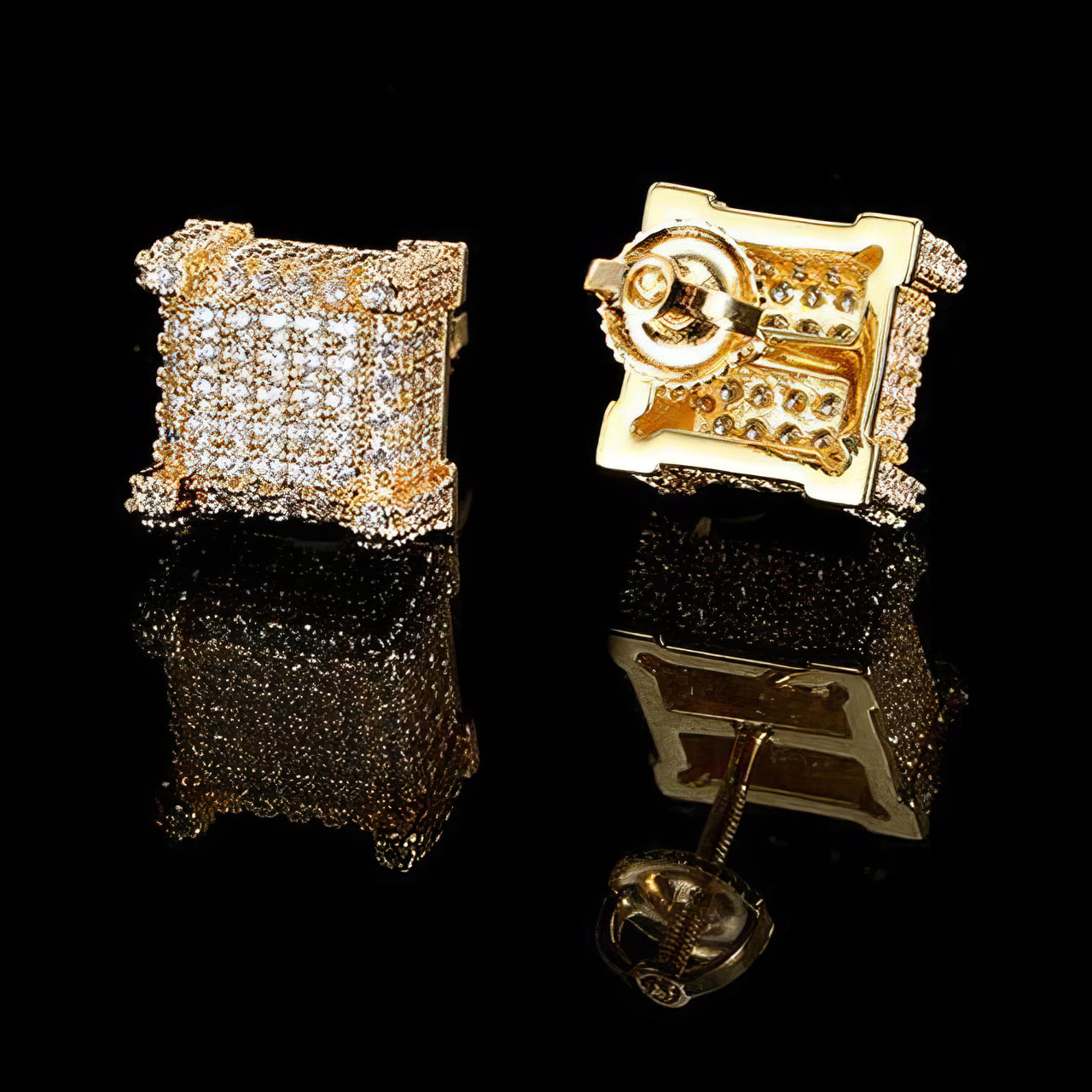 10mm Square Paved Diamond Stud Earrings - Different Drips