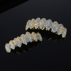 Yellow Gold 1414 Iced Out Fang Grillz - Different Drips