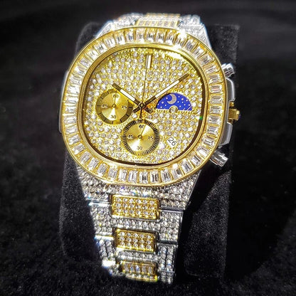Iced Baguette Sun & Moon Chronograph Watch - Different Drips