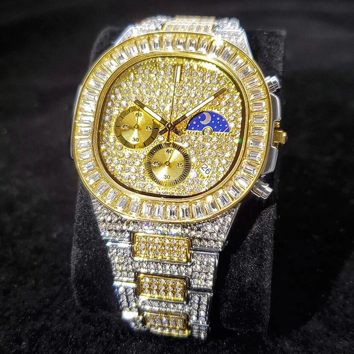 Iced Baguette Sun & Moon Chronograph Watch - Different Drips