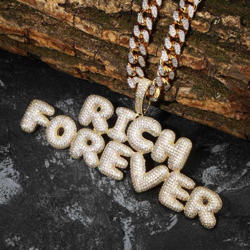 Bubble Font Custom Letter Pendant Yellow Gold - Different Drips