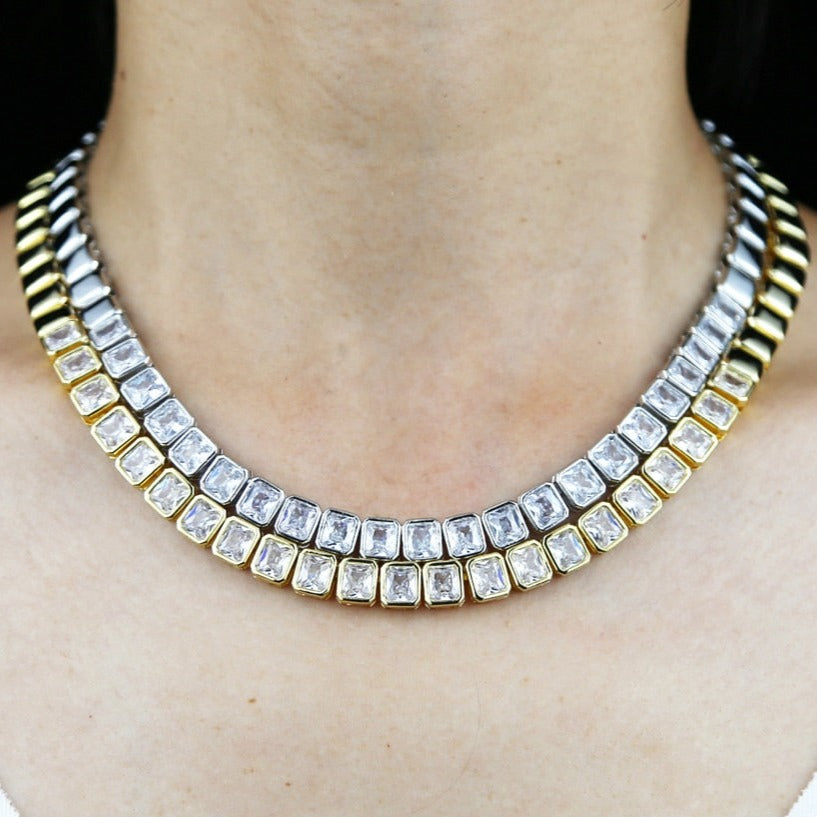 Women's Half Baguette Necklace - Different Drips