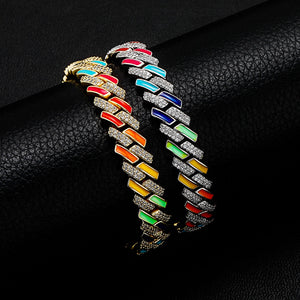 10mm Iced Out Multi-Colored Cuban Prong Bracelet - Different Drips