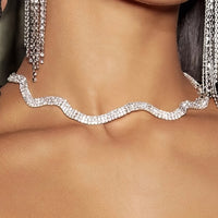 Thumbnail for Women's Wavy Triple Row Tennis Necklace - Different Drips