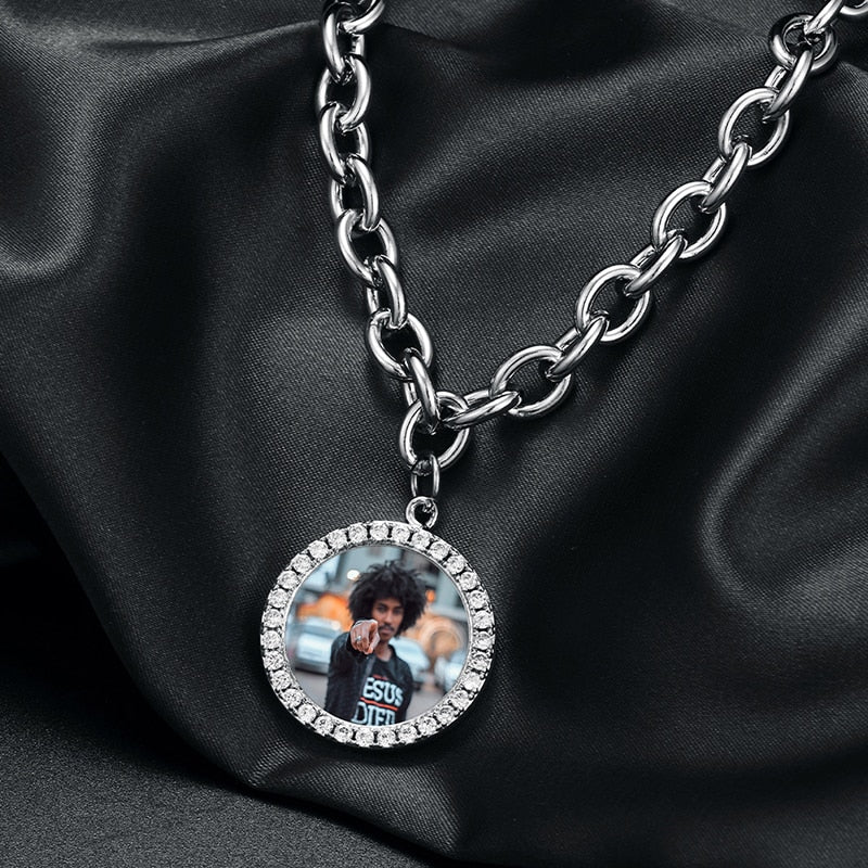 Small Round Custom Photo Necklace - Different Drips