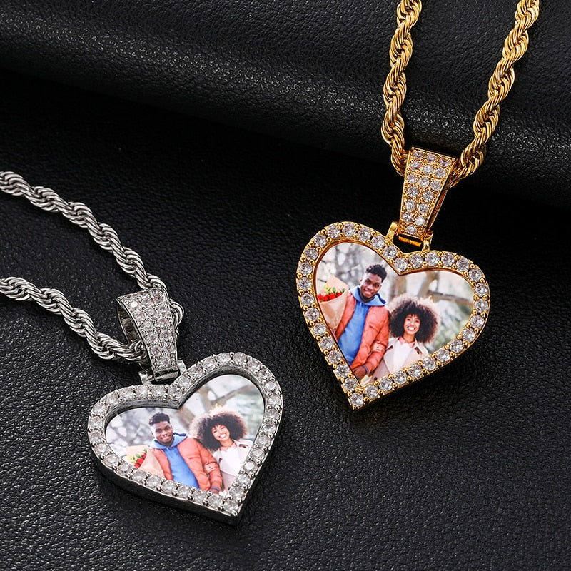 Small Iced Heart Custom Photo Pendant - Different Drips