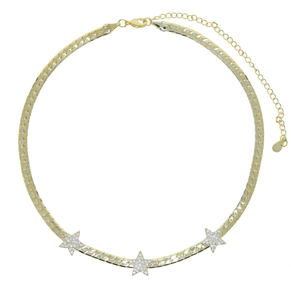 Women's Triple Star Herringbone Necklace - Different Drips