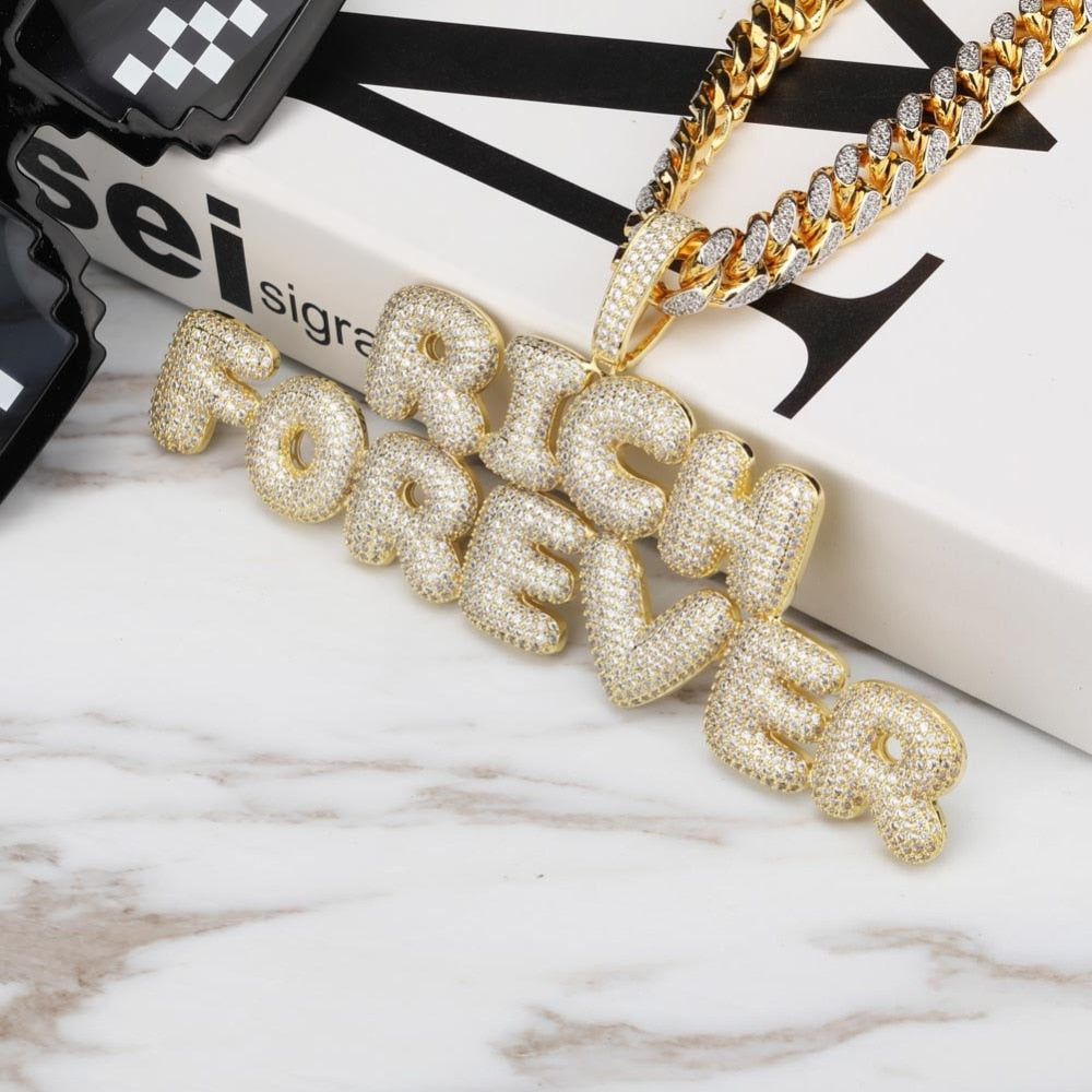 Bubble Font Custom Letter Pendant Yellow Gold - Different Drips
