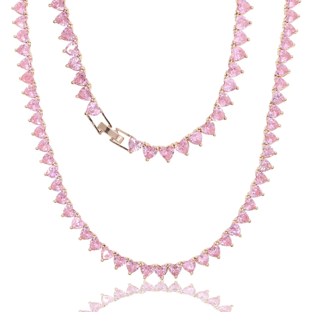 Women's Pink Heart Link Necklace - Different Drips