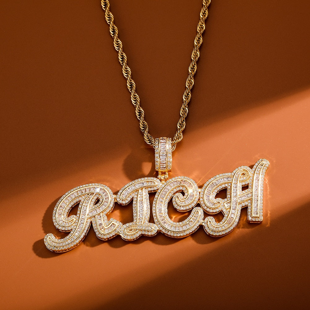 Multi-Layer Baguette Custom Letter Pendant - Different Drips