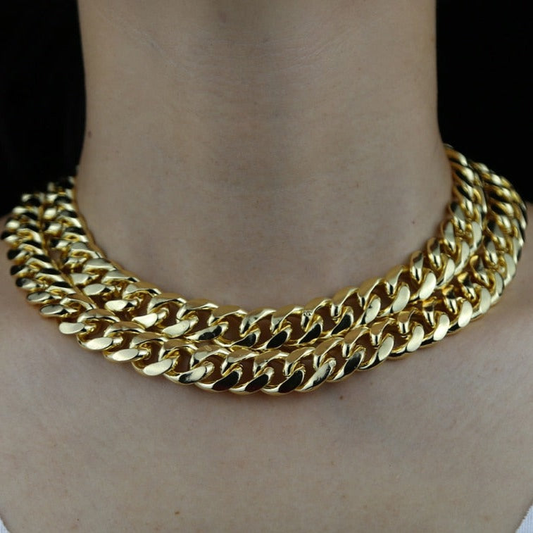 Women's 14mm Cuban Necklace in Yellow Gold - Different Drips