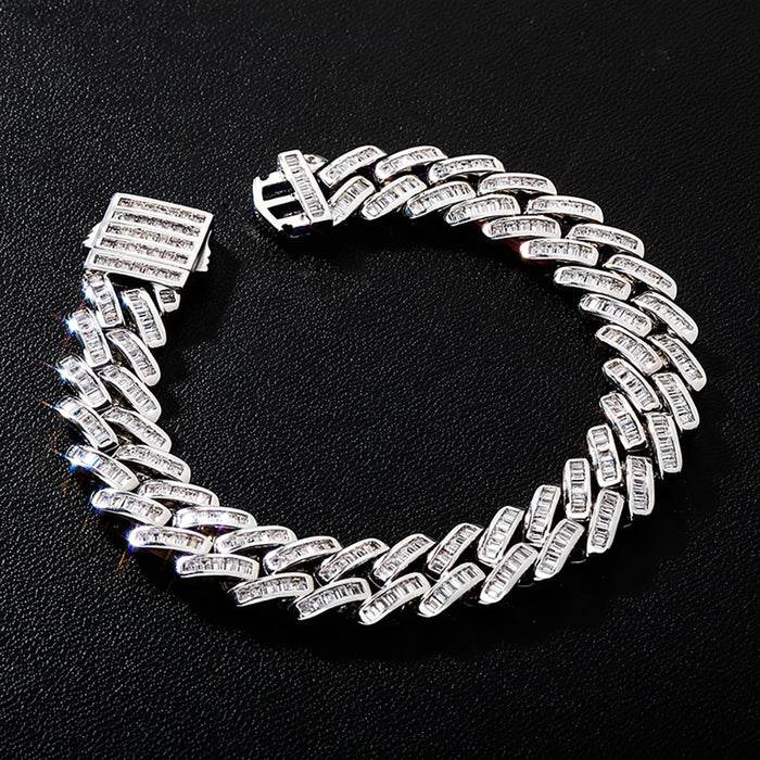 12mm Baguette Prong Cuban Link Bracelet - Different Drips