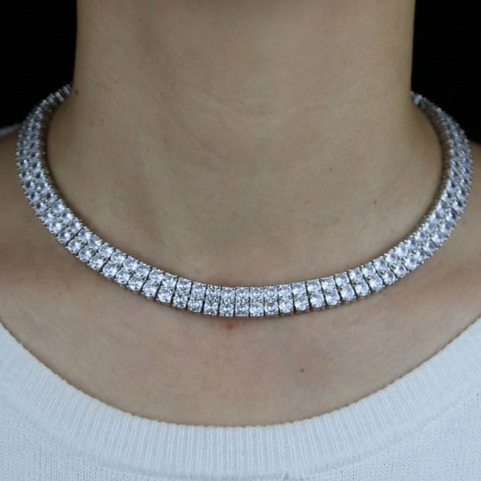 Women's Double Row Tennis Necklace in White Gold - Different Drips