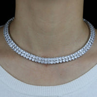 Thumbnail for Women's Double Row Tennis Necklace in White Gold - Different Drips