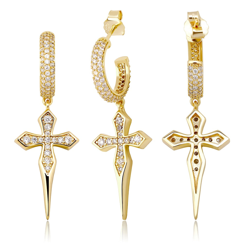 Iced Dripping Cross Hoop Earrings - Different Drips