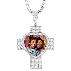 Custom Heart Cross Photo Pendant - Different Drips