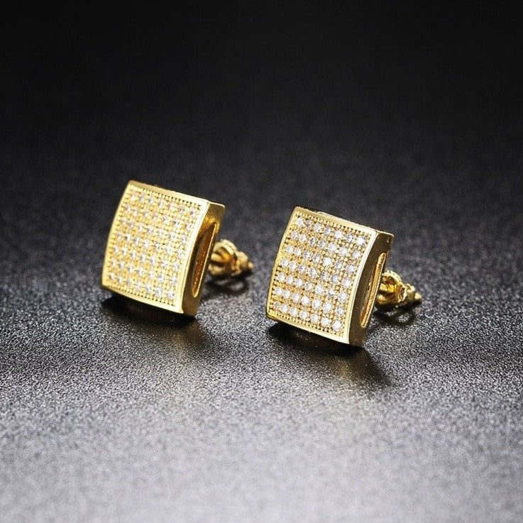 Square Cut Iced Pave Stud Earrings - Different Drips