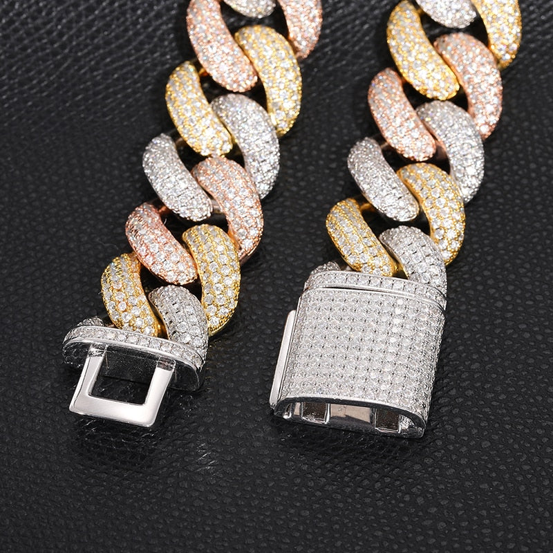 Triple-Tone VVS Moissanite & S925 Cuban Link Chain - Different Drips