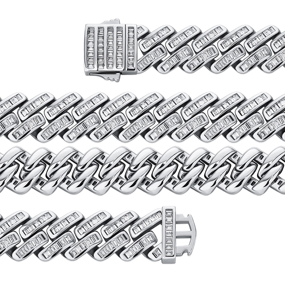 12mm Baguette Prong Cuban Link Bracelet - Different Drips