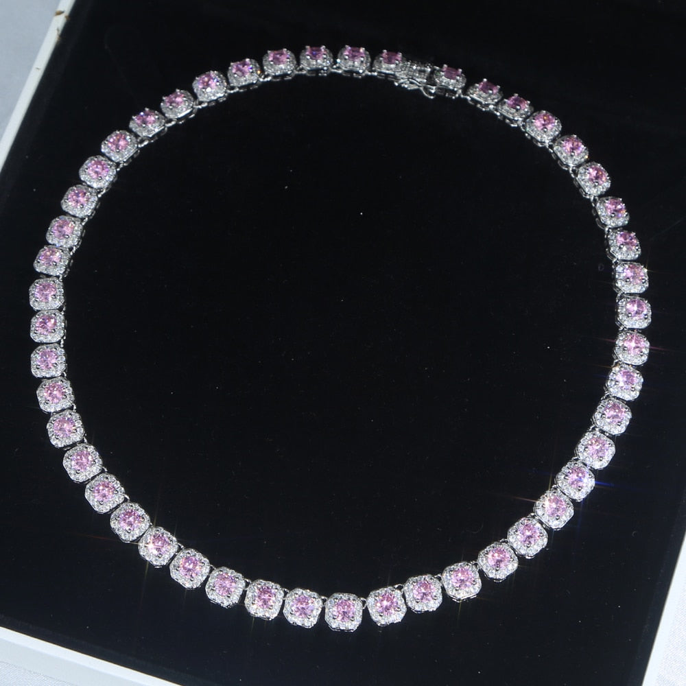 Women's Pink Clustered Tennis Necklace - Different Drips