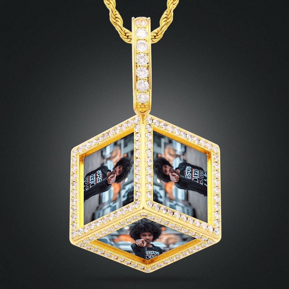 3D Cube Custom Photo Pendant - Different Drips