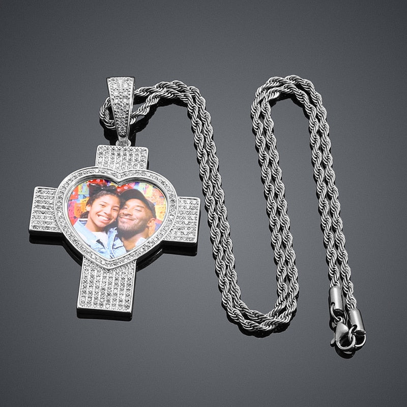 Custom Heart Cross Photo Pendant - Different Drips