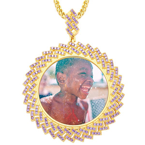 Purple Cuban Prong Custom Circle Photo Pendant - Different Drips