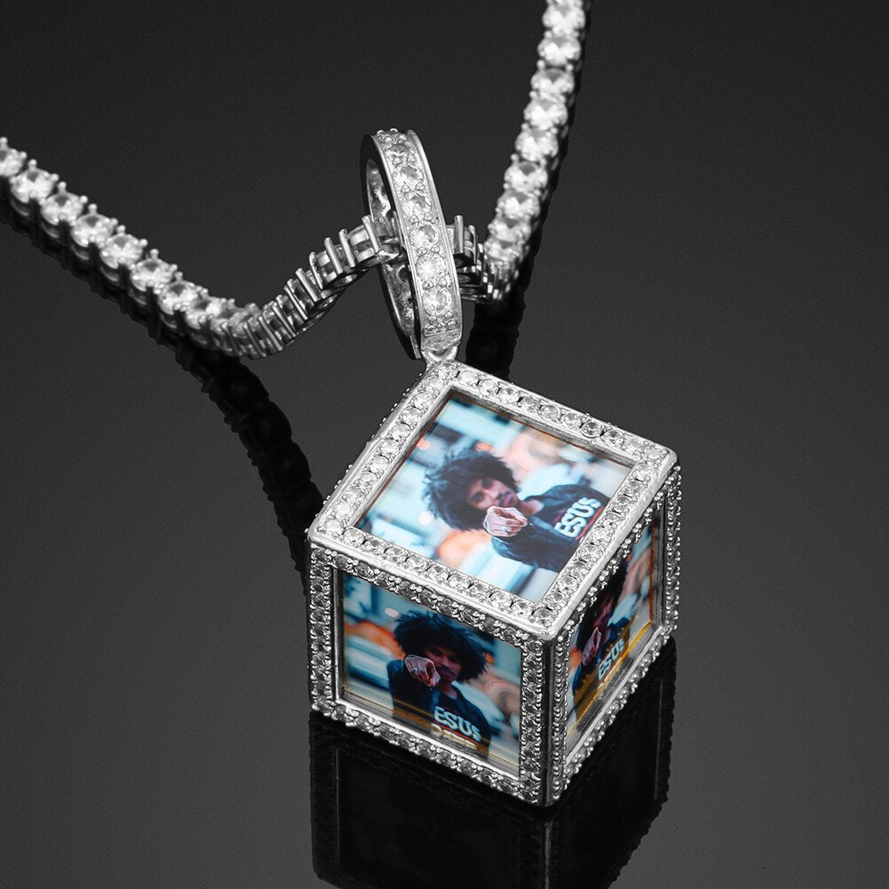 3D Cube Custom Photo Pendant - Different Drips