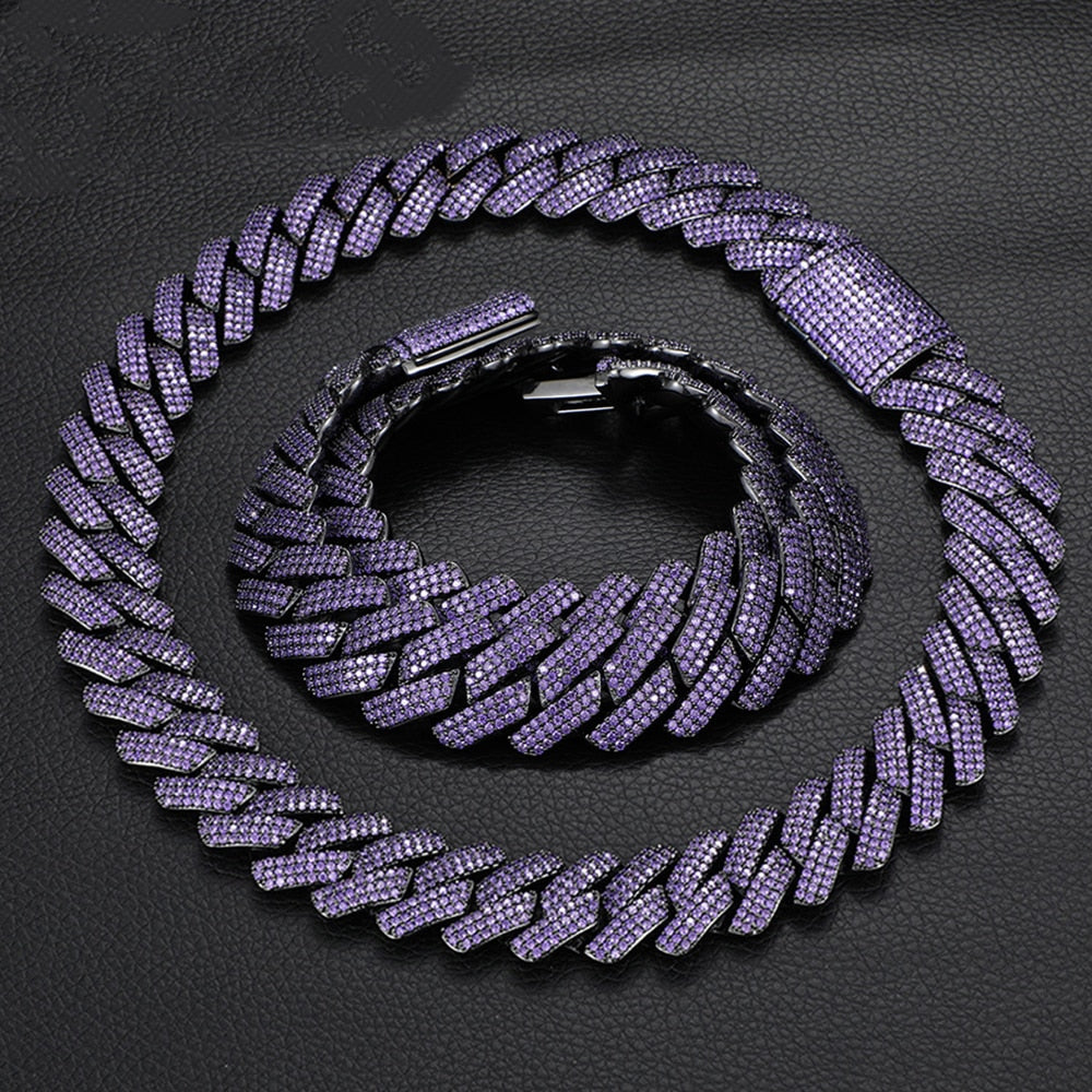 10mm Iced Out Purple Prong Cuban Chain - Different Drips