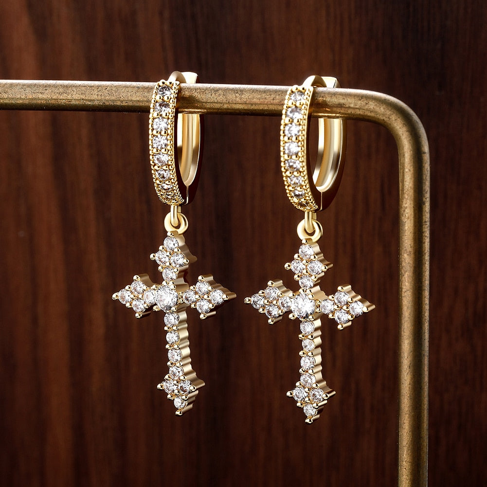 Spiked Cross Hoop Earrings - Different Drips